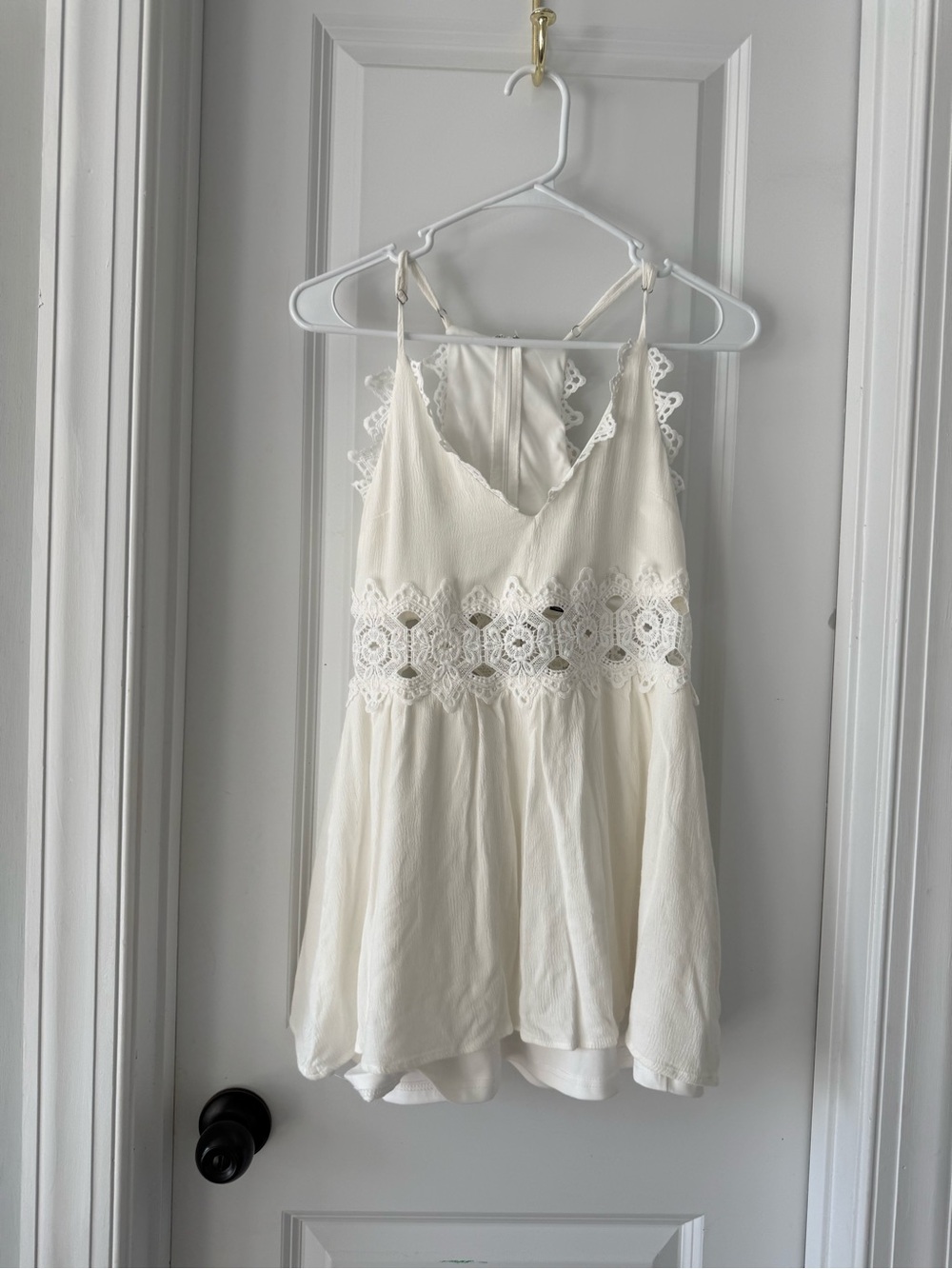 Lulus White/Off White Lace Cutout Boho Babydoll Dress